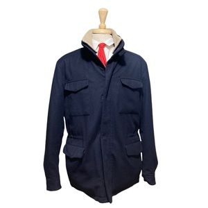 Loro Piana Wool/Cashmere Goose Down Goatskin Suede 52 Jacket Navy Blue Coat Mens